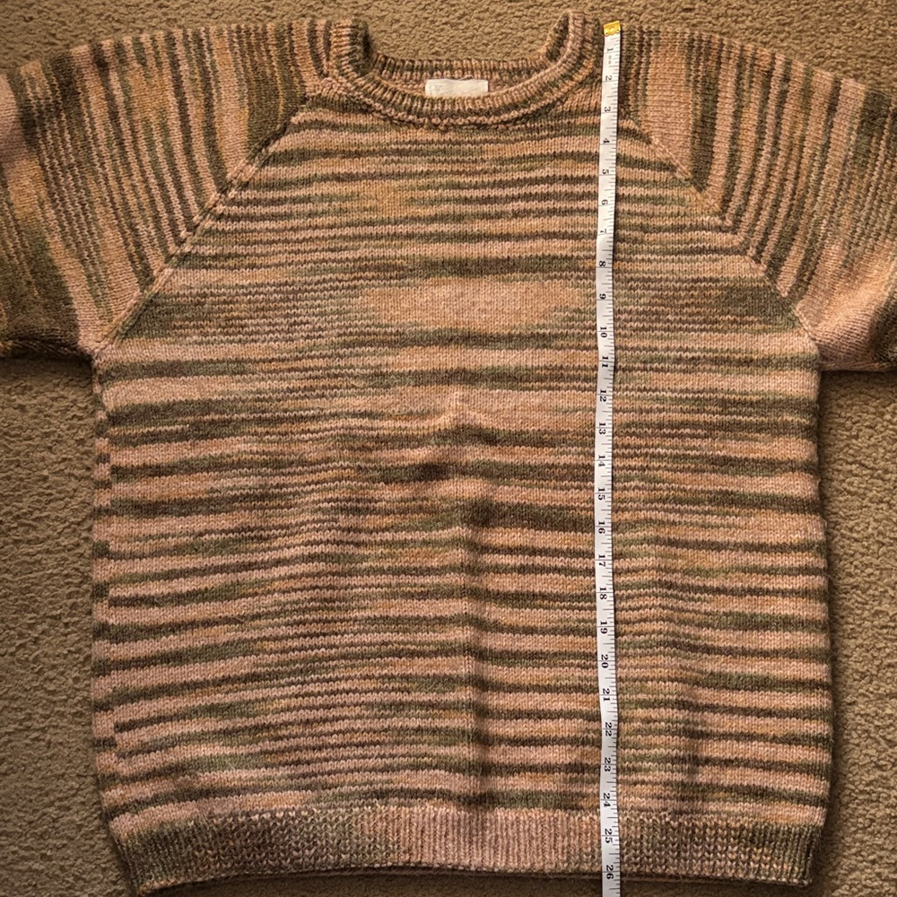 Hand Knitted Beige and Green Striped Sweater - Picture 5 of 6